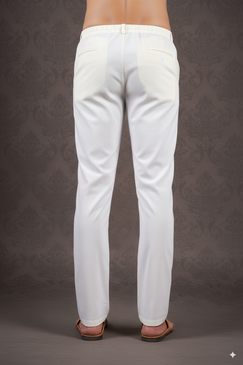 Off White Cotton-Silk Pants