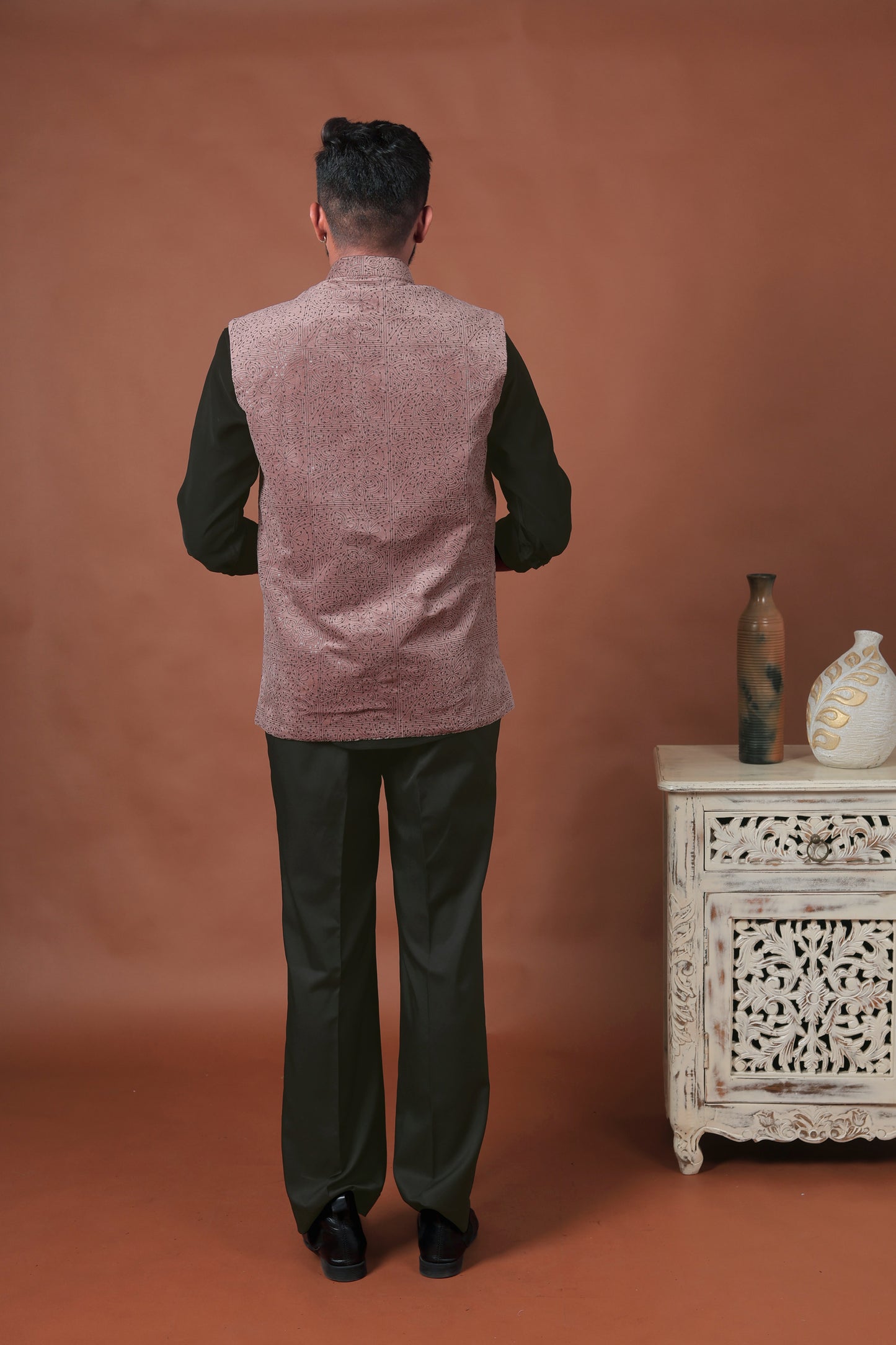 Pink Embroidered Velvet Waistcoat
