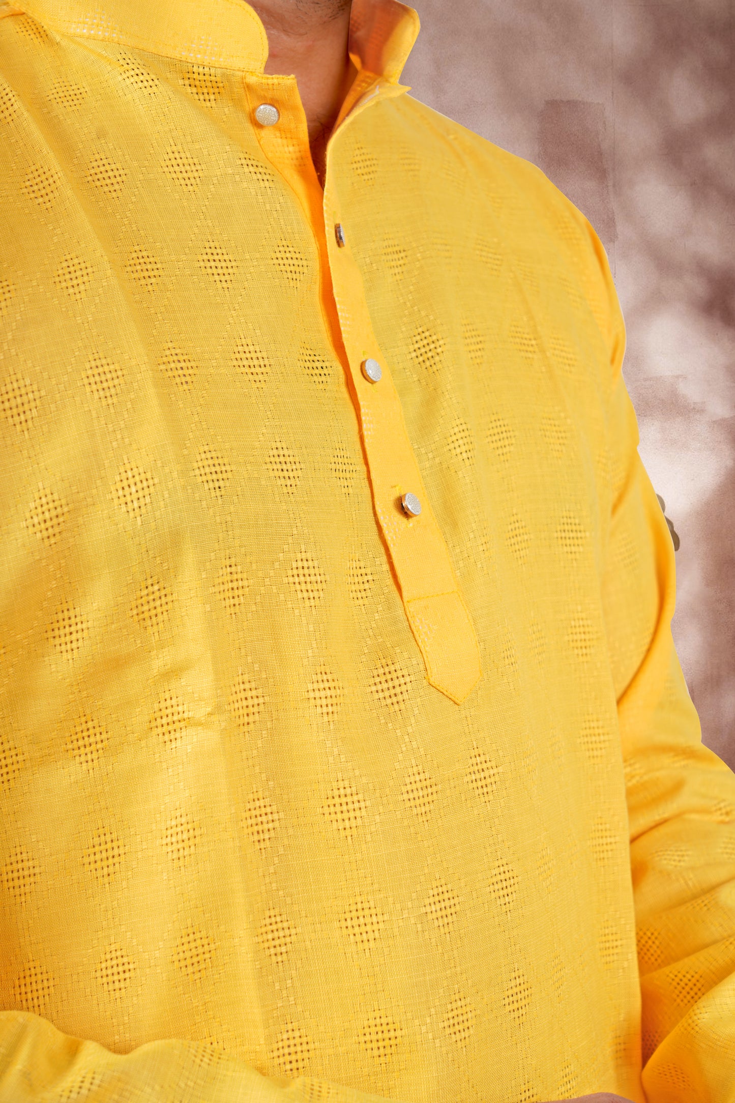 Yellow Checked Cotton Kurta – Wedding Edition