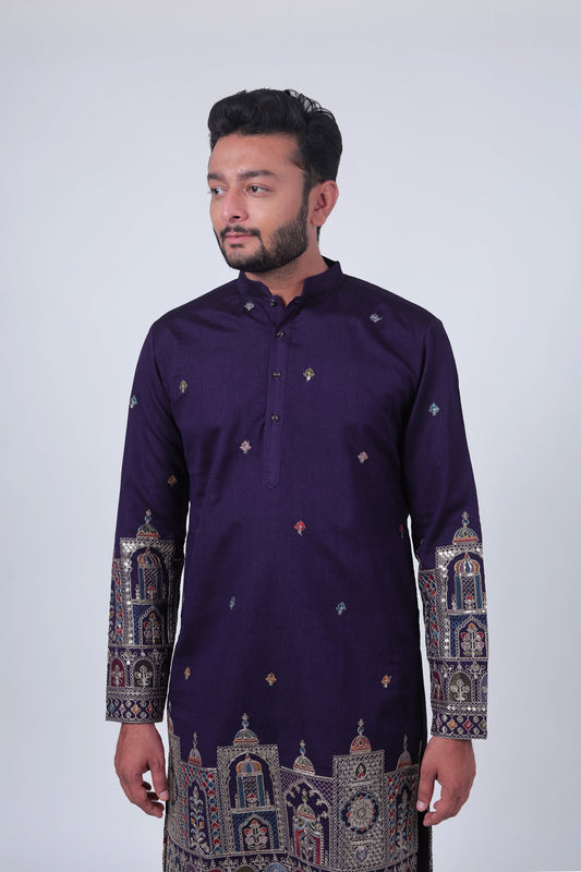 Purple Mirror & Zari Embroidered Kurta