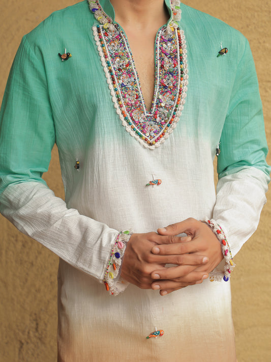 Green Ombre Embroidered Kurta with Sequin Detailing