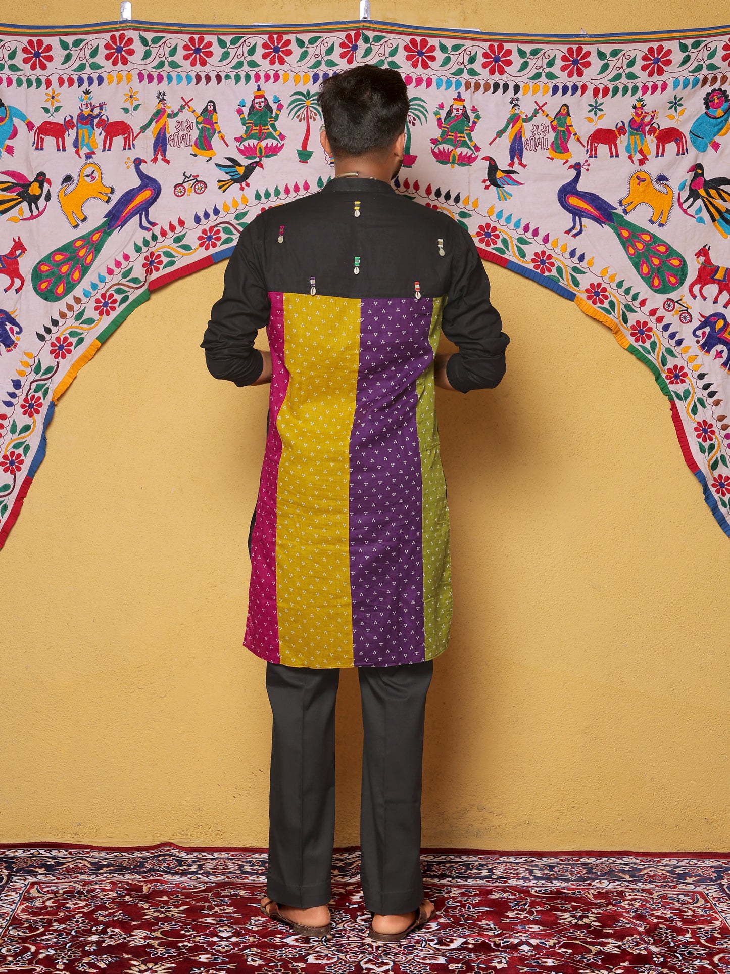 Black Bandhani-Inspired Embroidered Kurta