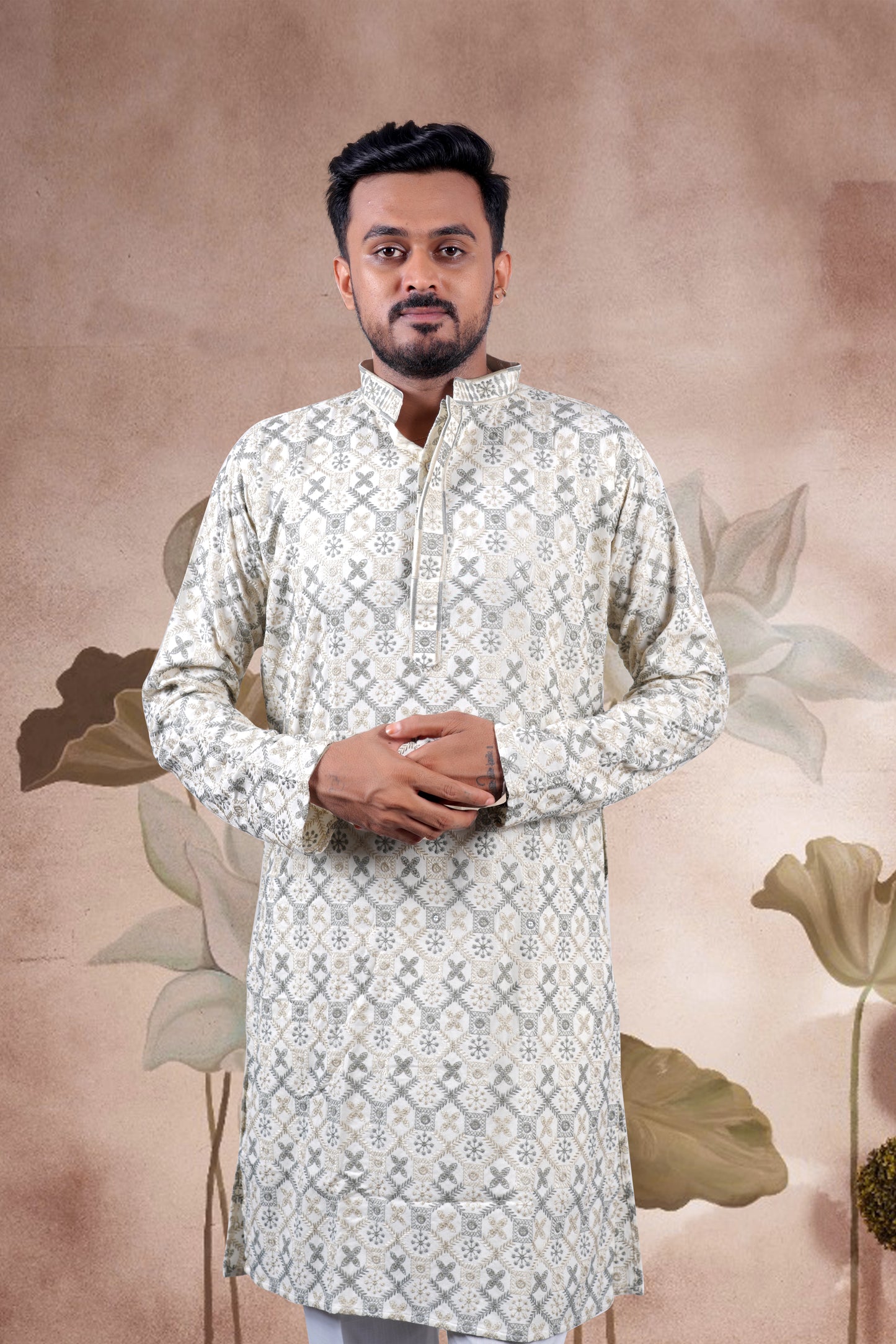 Gray Lucknowi Jacquard Kurta