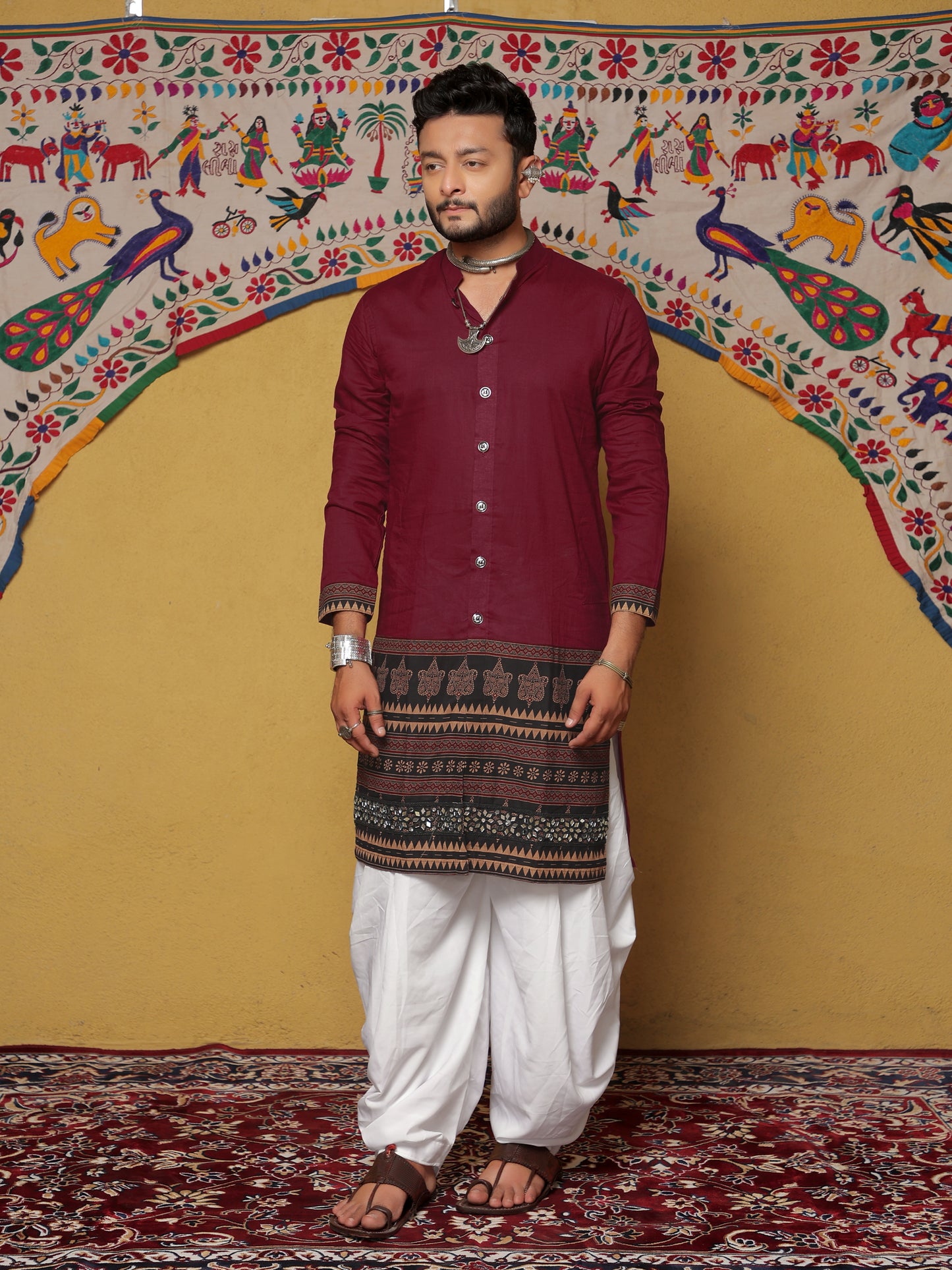 Maroon Kurta with Traditional Ethnic Motifs