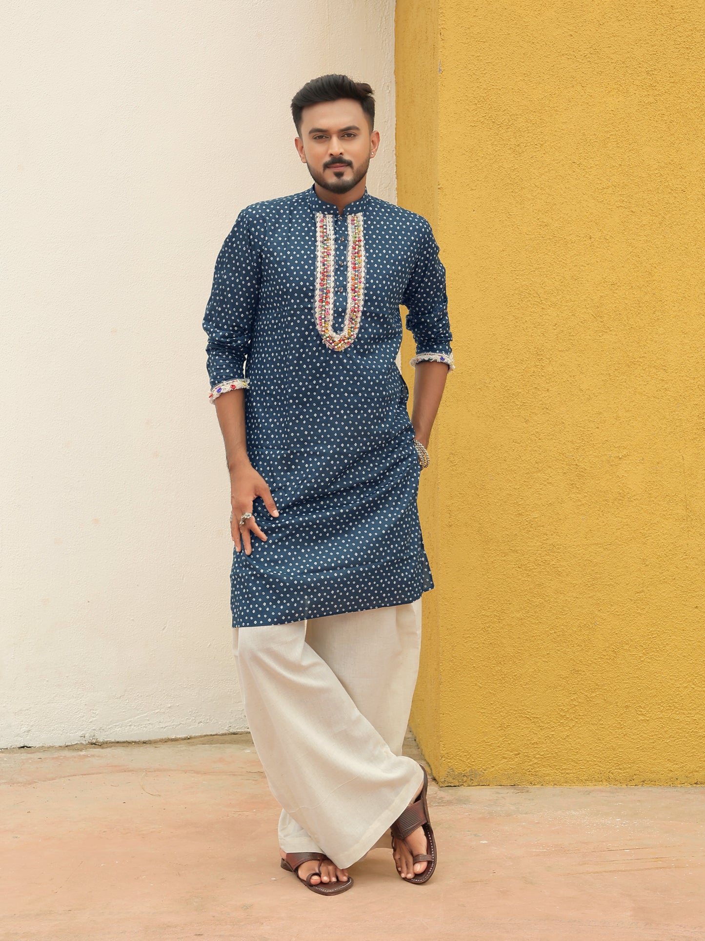 Blue Embroidered All-over Printed Kurta