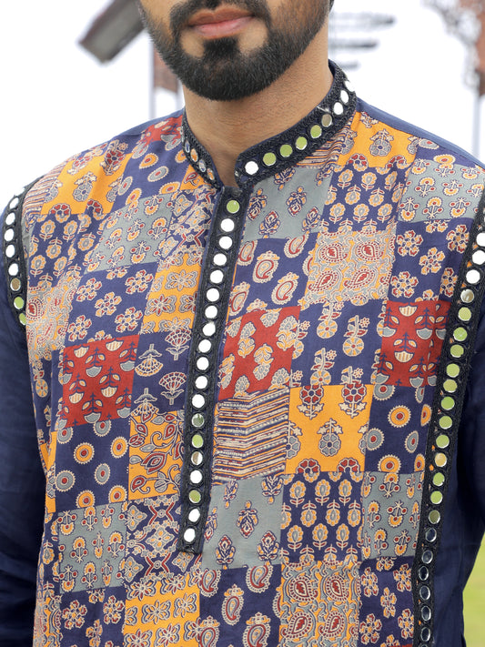Blue Multi-Color Patchwork Ethnic Print Kurta
