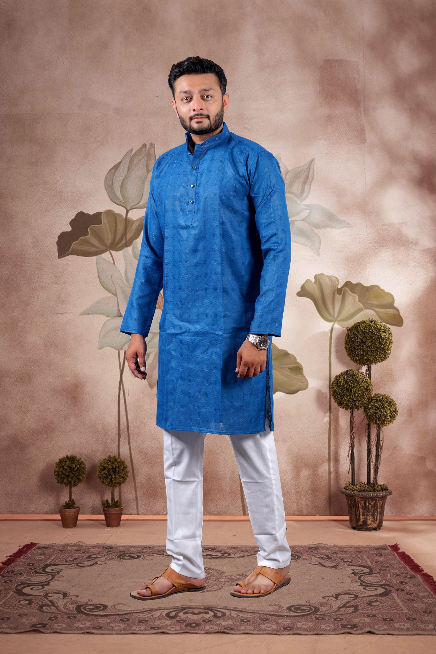 Royal Blue Solid Cotton Kurta