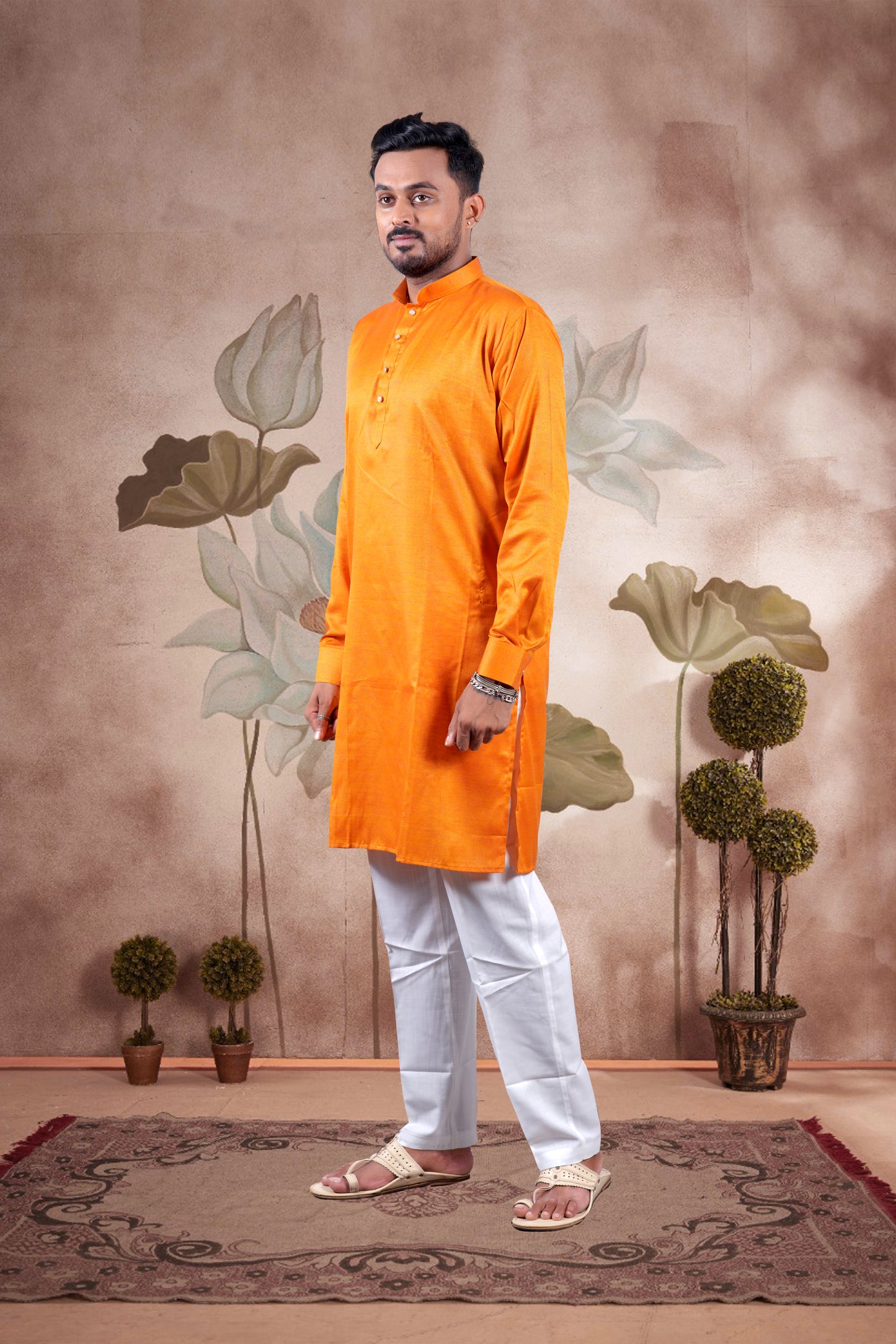 Orange Solid Cotton Kurta