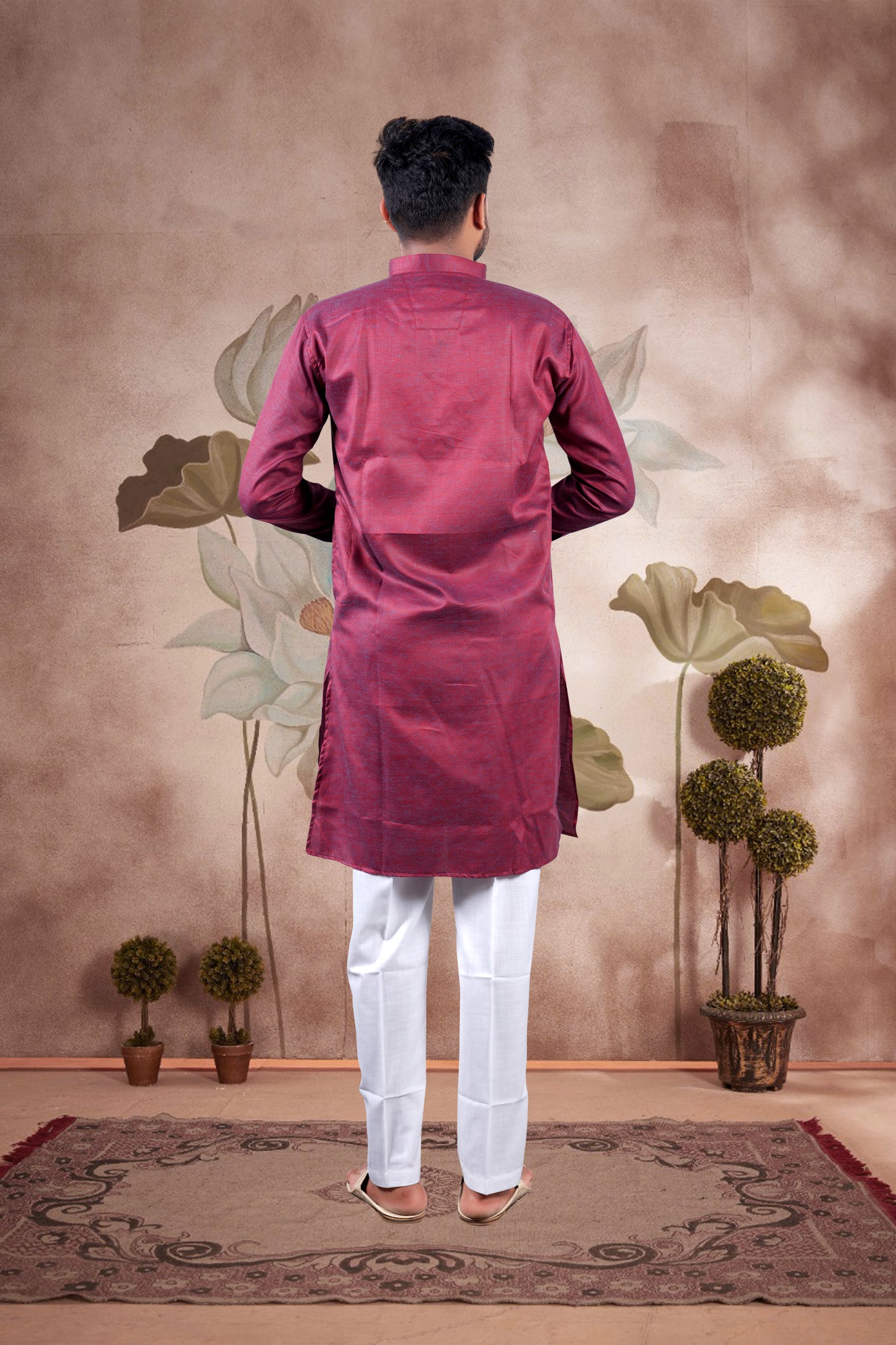 Maroon Solid Cotton Kurta