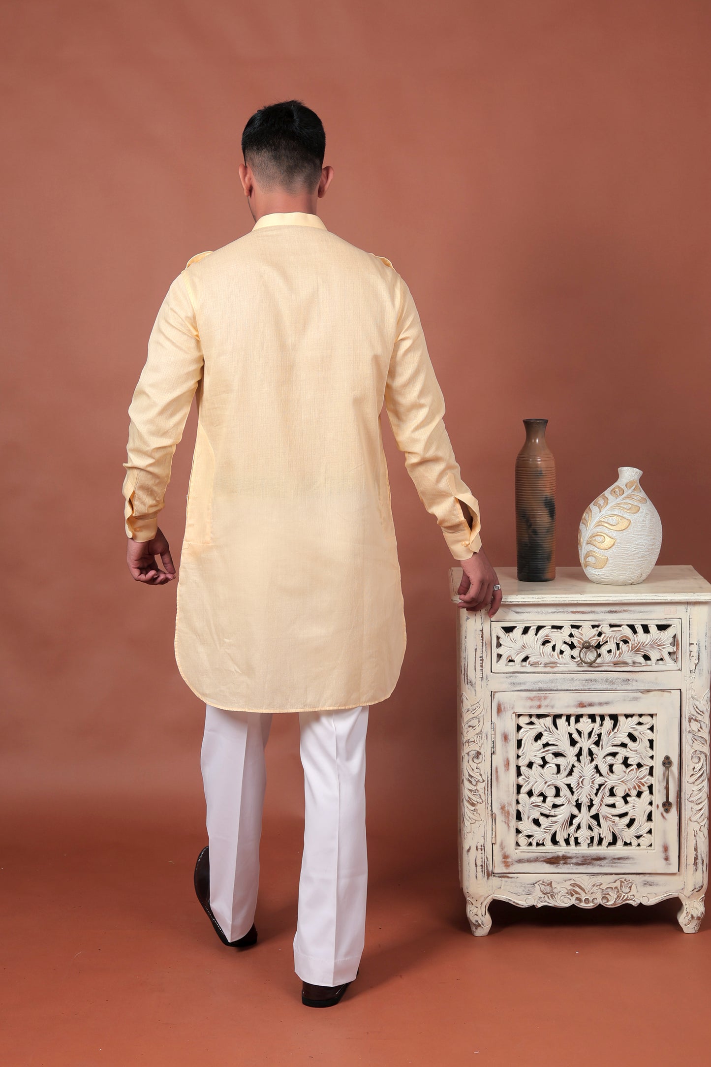 Lime Green Long Kurta with Flap Pockets & Epaulettes