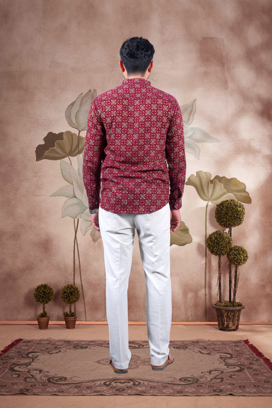 Maroon Ajrakh Digital Print Cotton Short Kurta