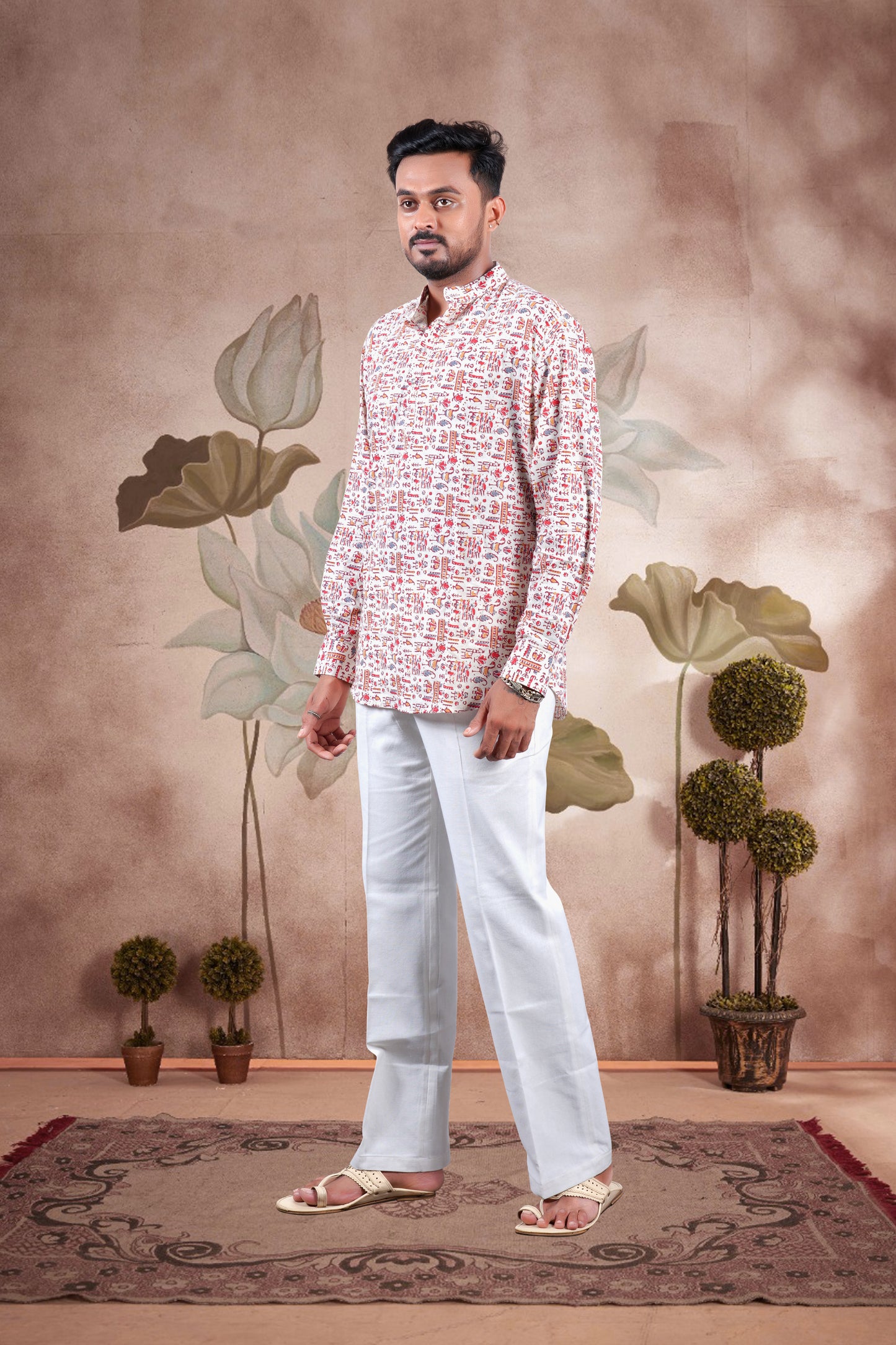 Cream Animal Skin Print Cotton Short Kurta