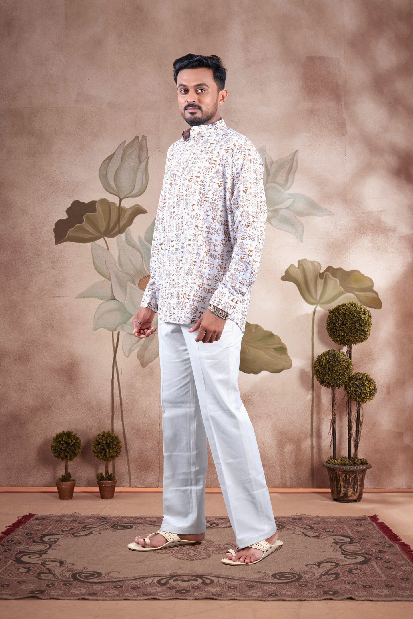 White Warli Art Printed Cotton Short Kurta