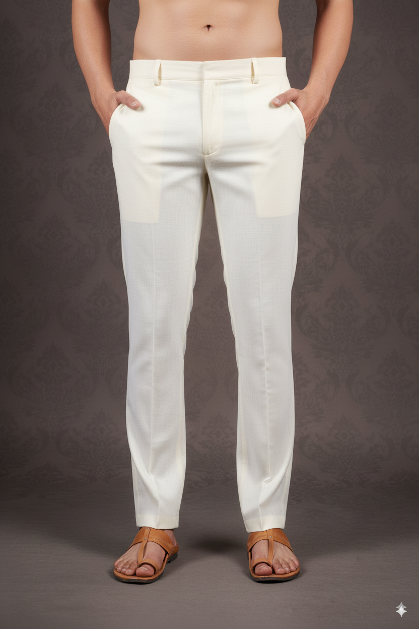 Off White Cotton-Silk Pants