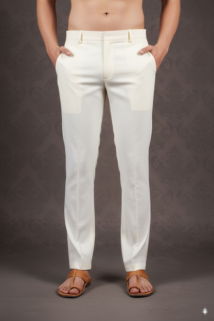 Off White Cotton-Silk Pants