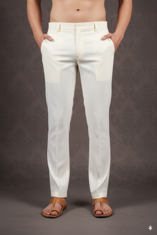 Off White Cotton-Silk Pants