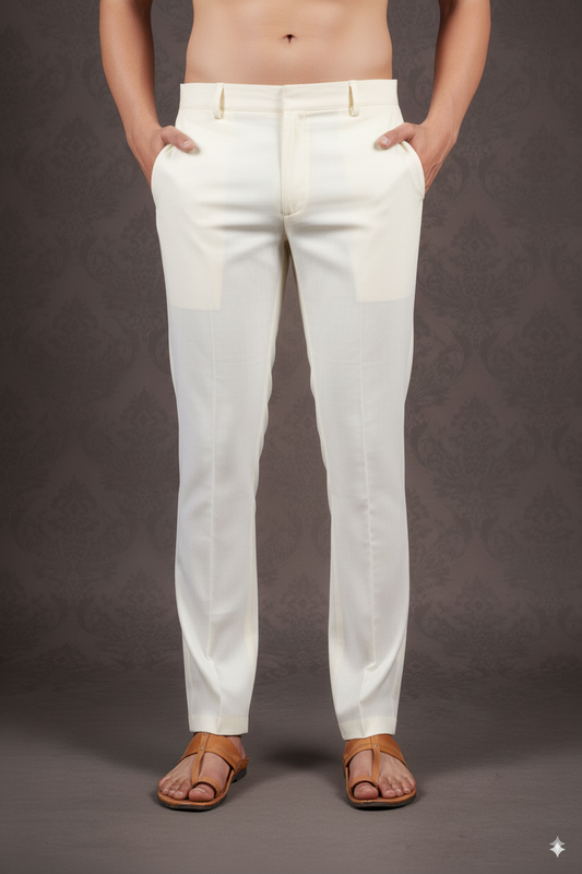 Off White Cotton-Silk Pants