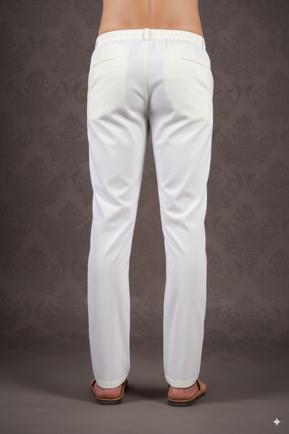 Off White Cotton-Silk Pants