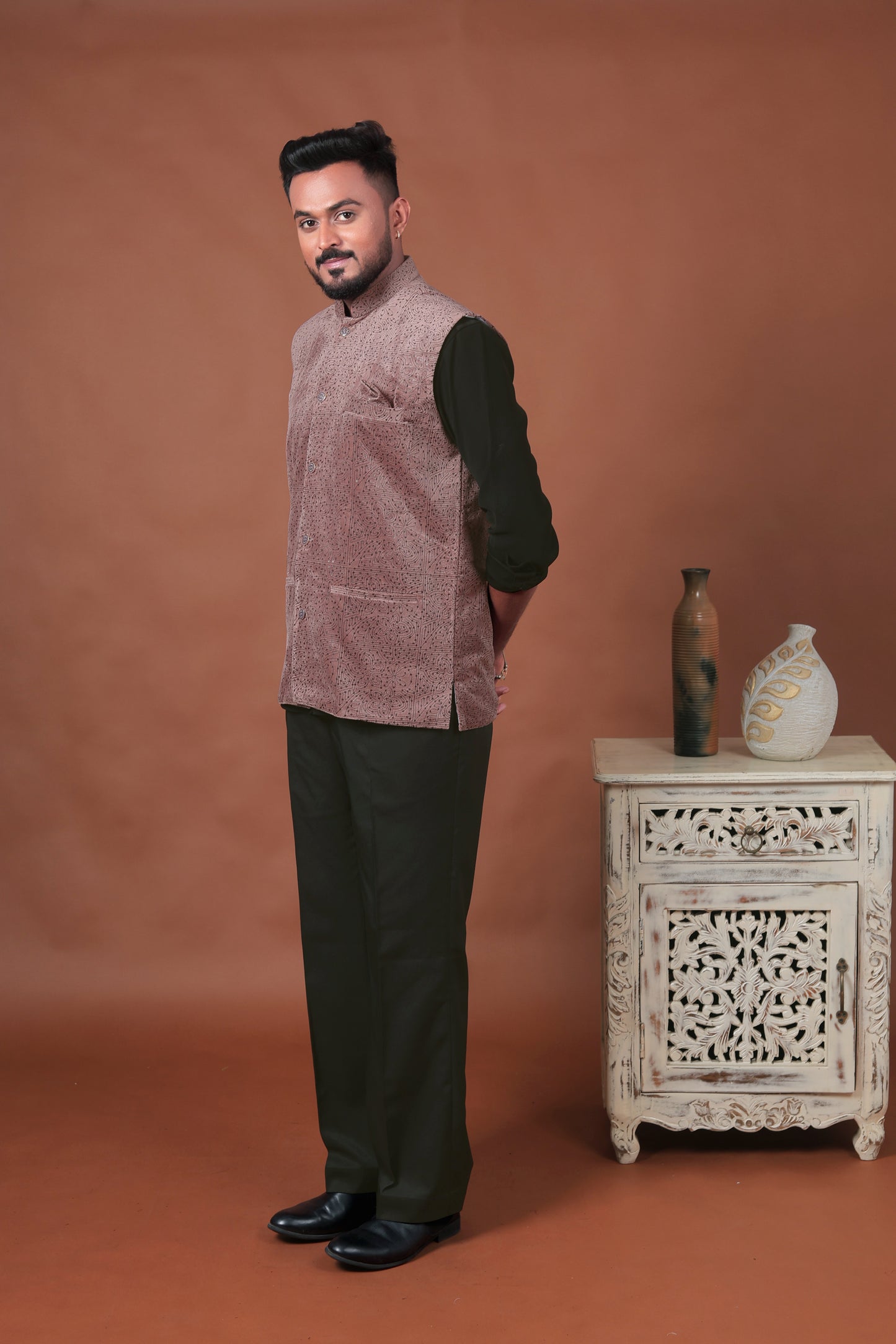 Pink Embroidered Velvet Waistcoat