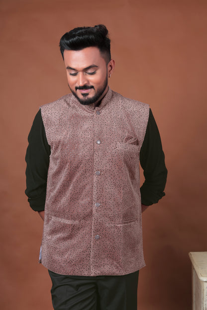 Pink Embroidered Velvet Waistcoat