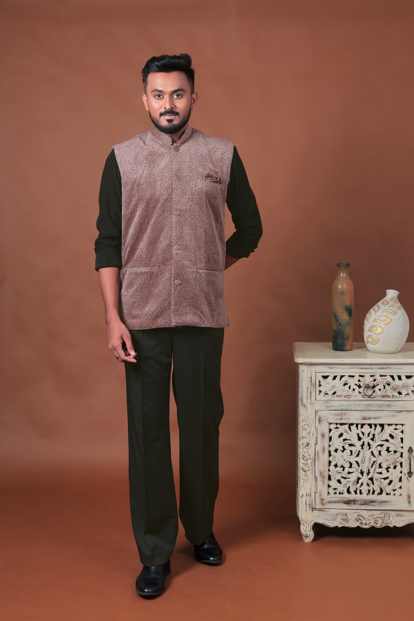 Pink Embroidered Velvet Waistcoat