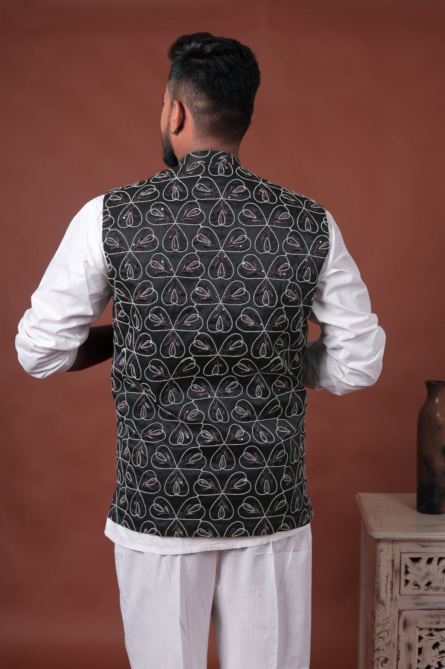 Black Embroidered Velvet Waistcoat