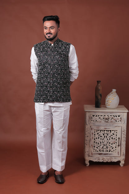 Black Embroidered Velvet Waistcoat