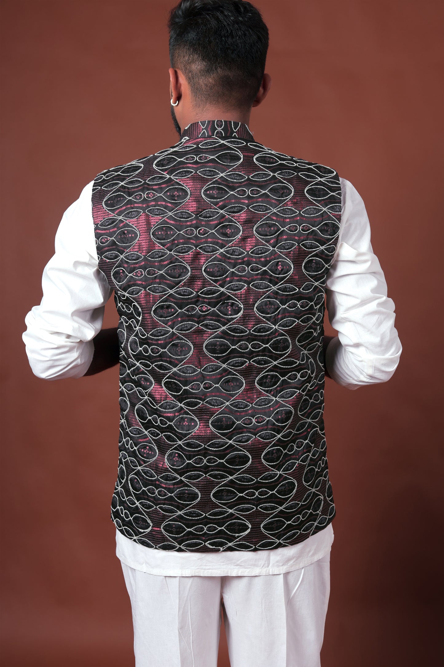 Black Embroidered Velvet Nehru Jacket