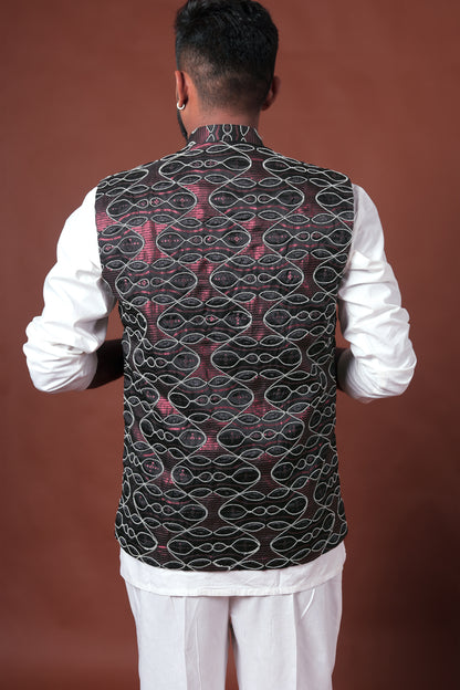 Black Embroidered Velvet Nehru Jacket