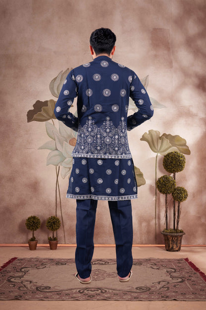 Navy Embroidered Kurta Set with Jacket – Paisley Wedding Edition