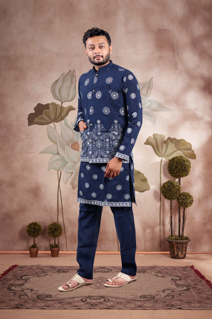 Navy Embroidered Kurta Set with Jacket – Paisley Wedding Edition