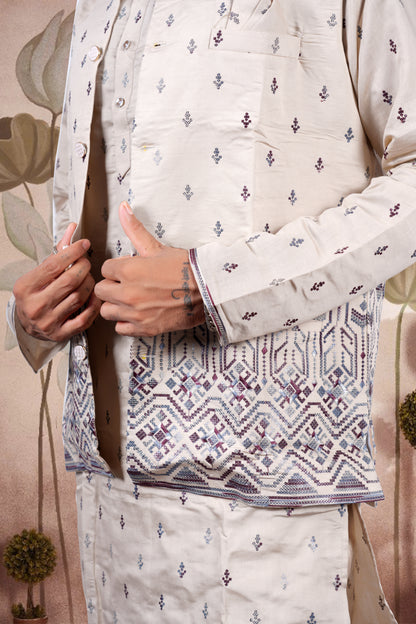 Beige Embroidered Kurta Set with Jacket – Regal Wedding Edition