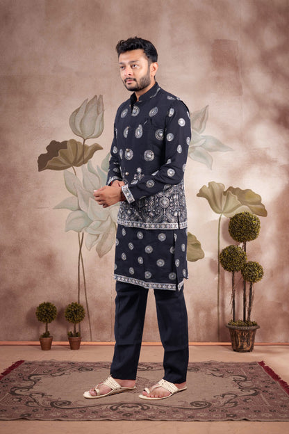 Black Embroidered Kurta Set with Jacket