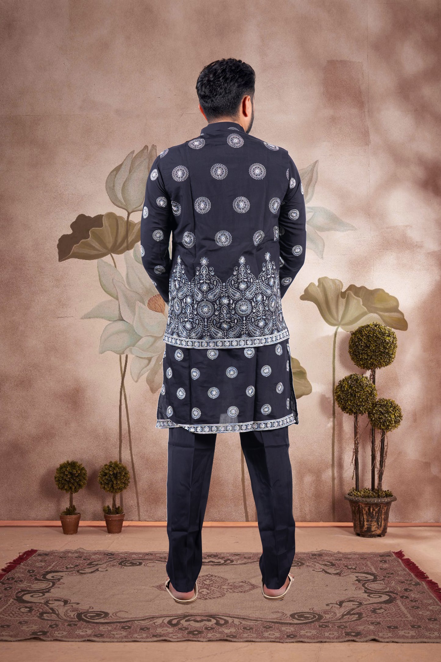 Black Embroidered Kurta Set with Jacket