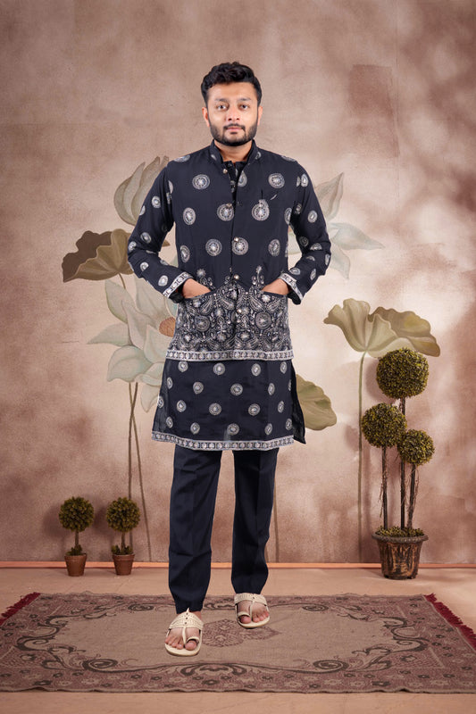 Black Embroidered Kurta Set with Jacket