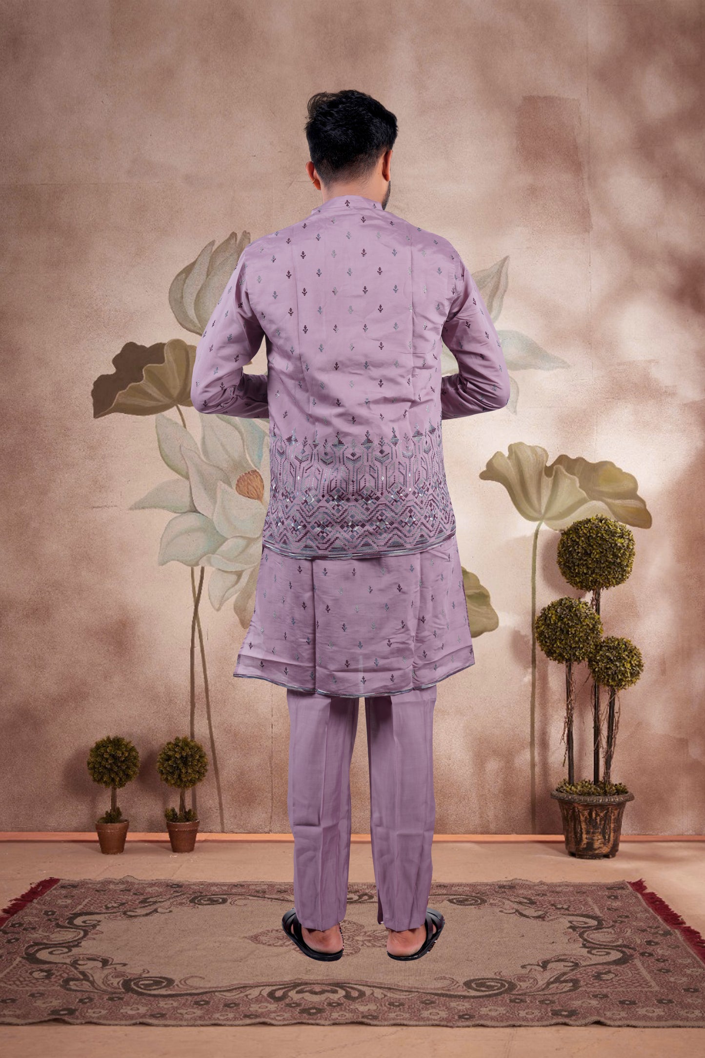 Lavender Embroidered Kurta Set with Jacket