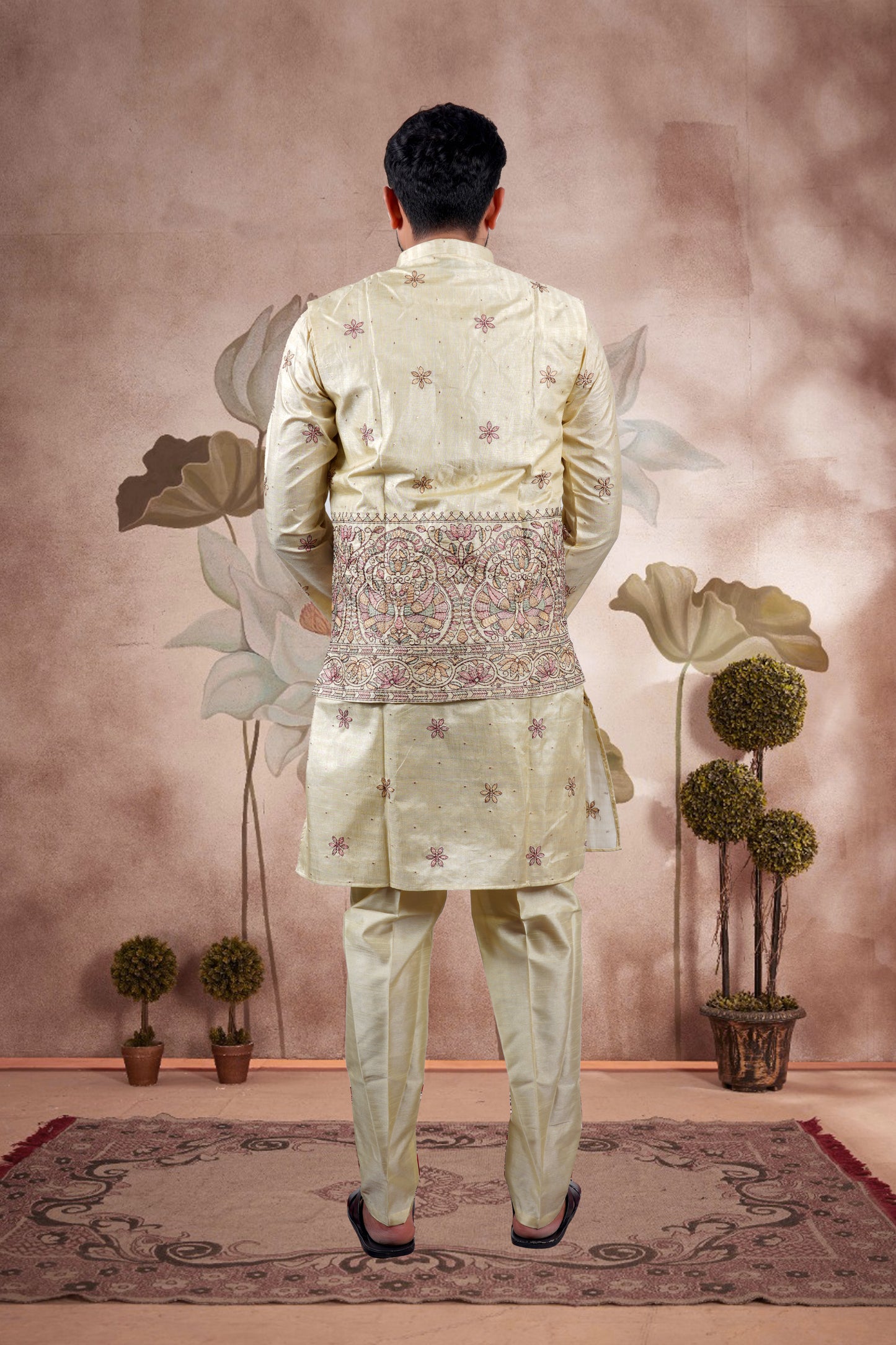 Yellow Embroidered Kurta Set with Jacket