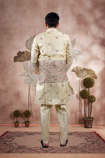 Yellow Embroidered Kurta Set with Jacket