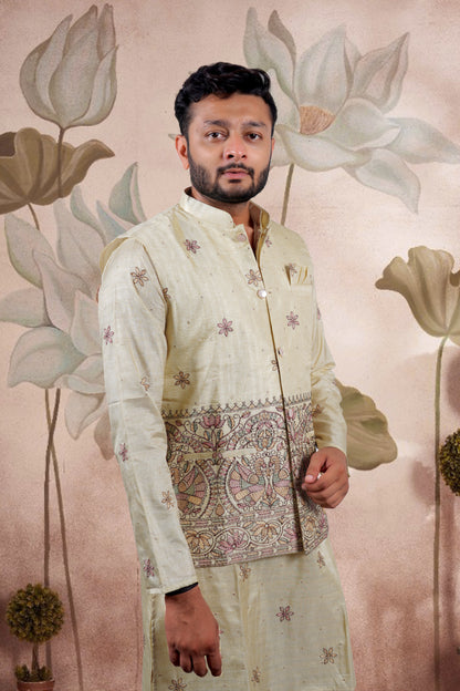 Yellow Embroidered Kurta Set with Jacket