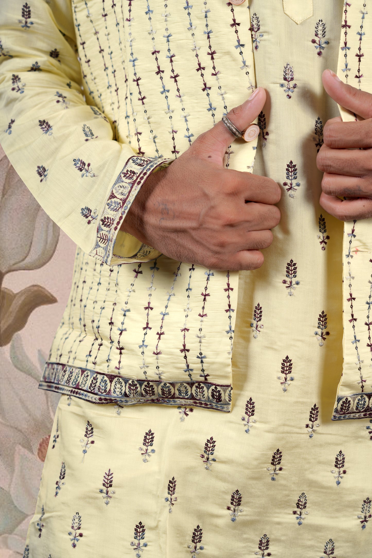 Yellow Embroidered Kurta Set with Jacket