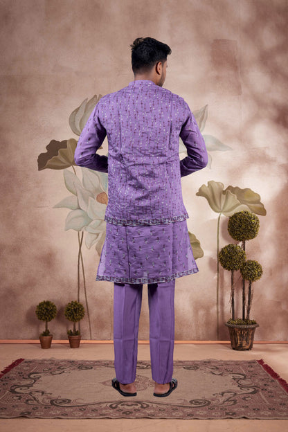 Lavender Embroidered Kurta Set with Jacket