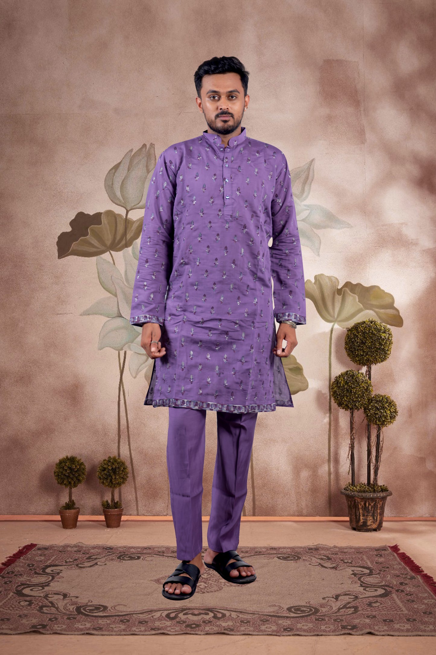 Lavender Embroidered Kurta Set with Jacket