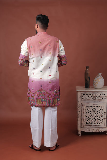 Pink Ombre Kurta with Elephant & Floral Embroidery