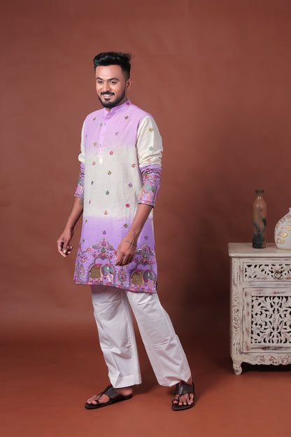 Purple Ombre Kurta with Elephant & Floral Embroidery