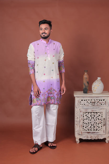 Purple Ombre Kurta with Elephant & Floral Embroidery