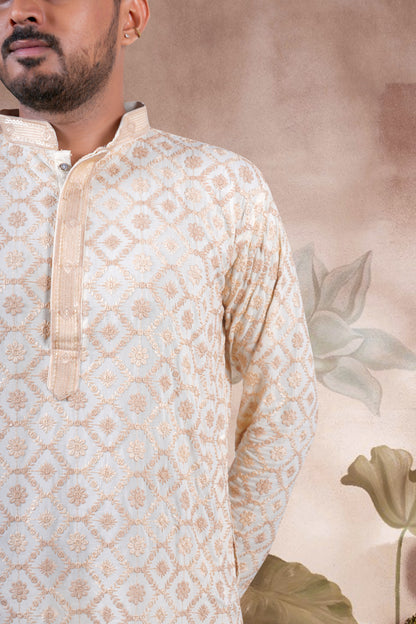 Peach Lucknowi Jacquard Kurta