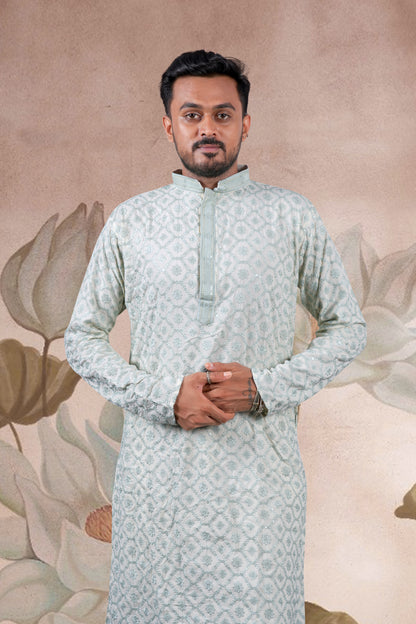 Green Lucknowi Jacquard Kurta