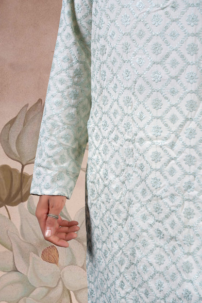 Green Lucknowi Jacquard Kurta