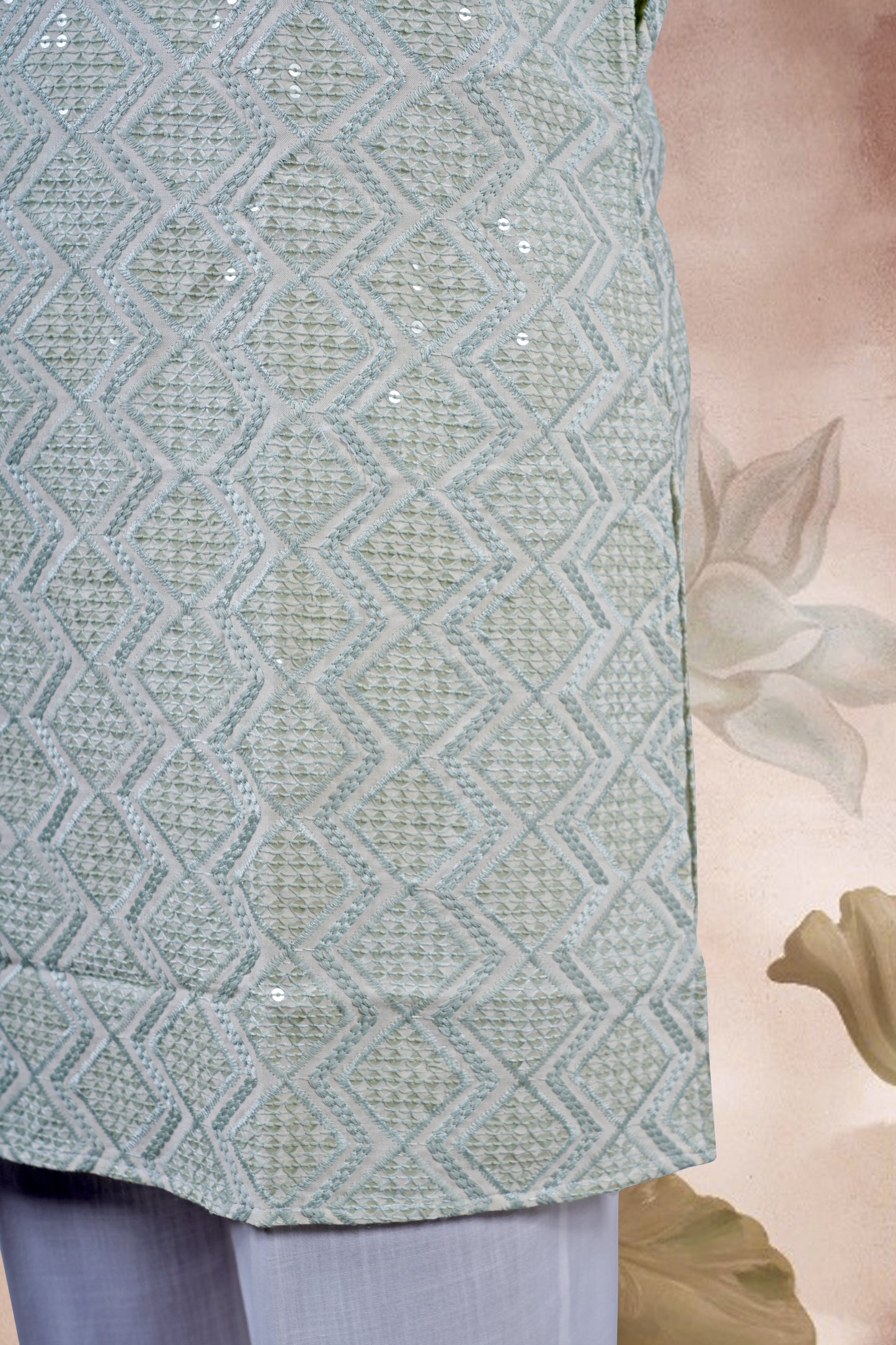 Pista Green Lucknowi Jacquard Kurta