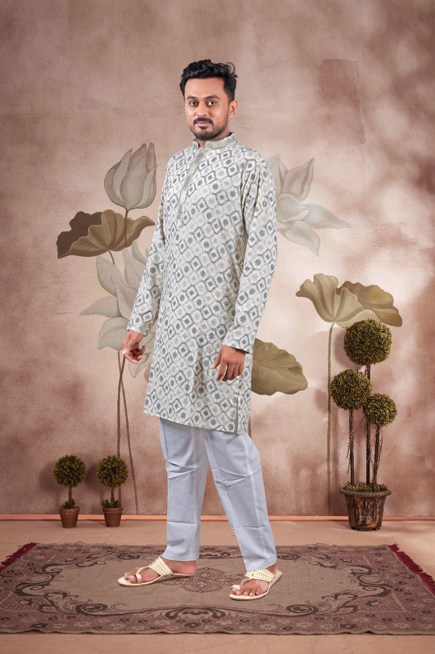 Grey Lucknowi Jacquard Kurta